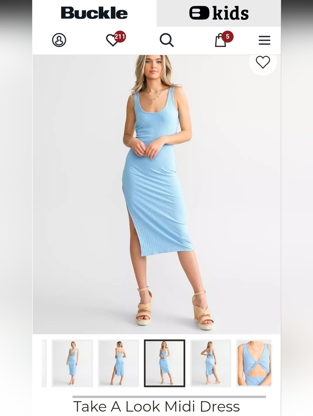 Billabong Light Blue Ribbed Tank Midi Dress with Side Slit
